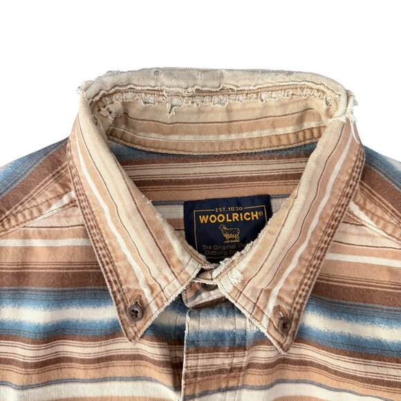 Vintage Woolrich Southwestern  Print Button Up Shirt Brown L Distressed Western - Picture 8 of 9